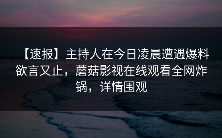 【速报】主持人在今日凌晨遭遇爆料 欲言又止，蘑菇影视在线观看全网炸锅，详情围观