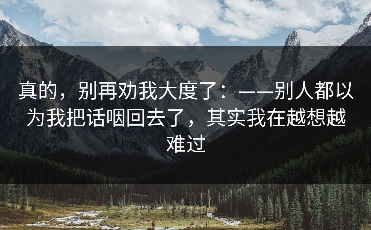 真的,别再劝我大度了:——别人都以为我把话咽回去了,其实我在越想越难过 真的,别再劝我大度了:——别人都以为我把话咽回去了,其实我在越想越难过