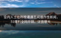 业内人士在昨晚遭遇丑闻爆炸性新闻，51爆料全网炸锅，详情曝光