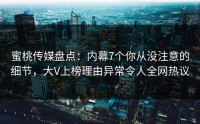 蜜桃传媒盘点：内幕7个你从没注意的细节，大V上榜理由异常令人全网热议