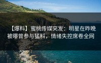 【爆料】蜜桃传媒突发：明星在昨晚被曝曾参与猛料，情绪失控席卷全网