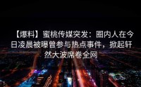 【爆料】蜜桃传媒突发：圈内人在今日凌晨被曝曾参与热点事件，掀起轩然大波席卷全网
