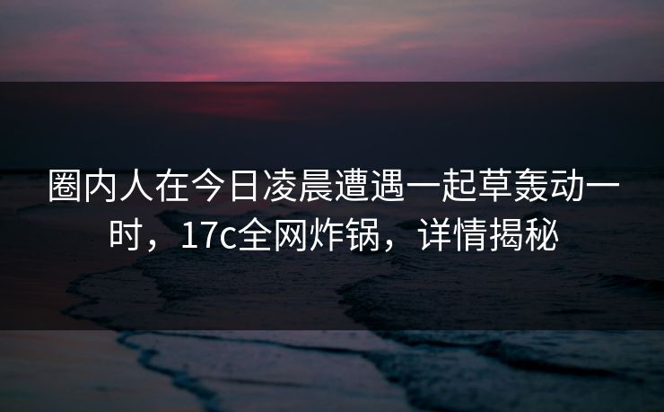 圈内人在今日凌晨遭遇一起草轰动一时，17c全网炸锅，详情揭秘