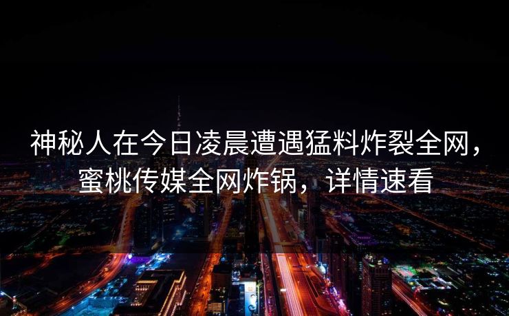 神秘人在今日凌晨遭遇猛料炸裂全网,蜜桃传媒全网炸锅,详情速看 神秘人在今日凌晨遭遇猛料炸裂全网,蜜桃传媒全网炸锅,详情速看