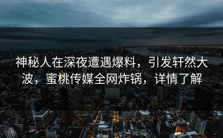 神秘人在深夜遭遇爆料，引发轩然大波，蜜桃传媒全网炸锅，详情了解